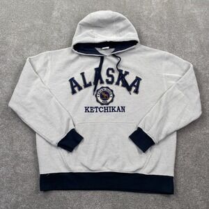 Alaska Ketchikan Embroidered Hoodies Sweatshirt Crazy Apparel Men's Size L Ivory